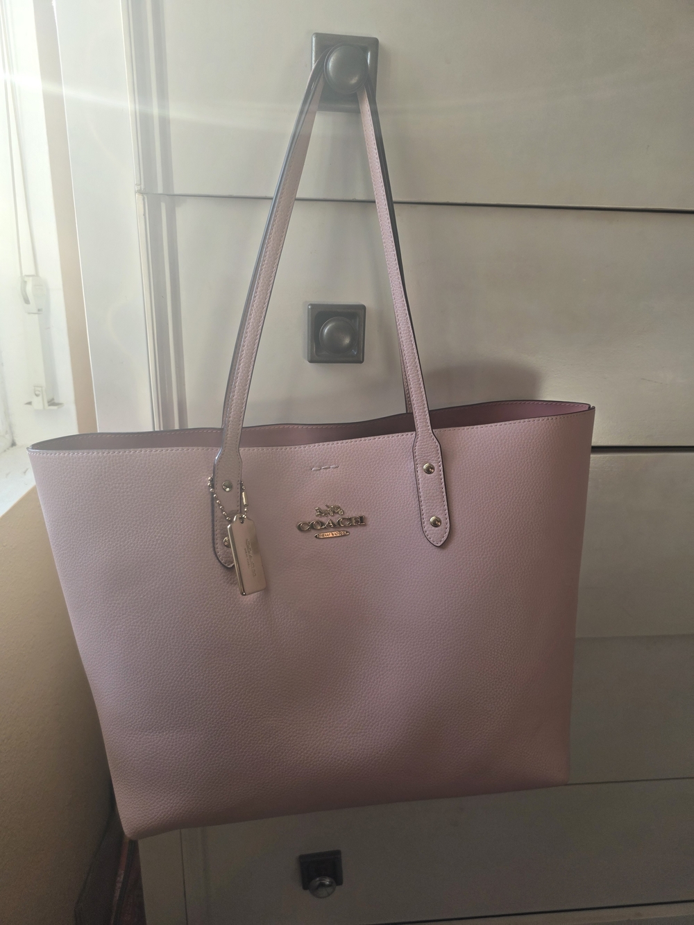 Coach Pale Pink Pebbled Leather CityTote with Gold Hardware